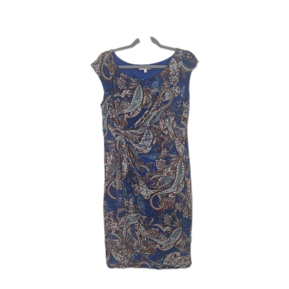 Signature Sadie Size 16 Blue Paisley Sleeveless Stretch Knit Lined Dress